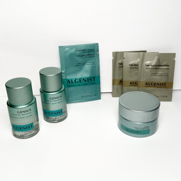 7 pc 🆕 ALGENIST Genius Skincare Sample Set w/ Toner, Anti-Aging Cream, Eye Balm - Picture 1 of 8